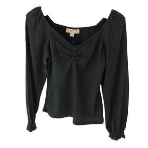 MICHAEL KORS WOMENS ROUCHED PUFF-SLEEVE TO BLACK PXS	NWT